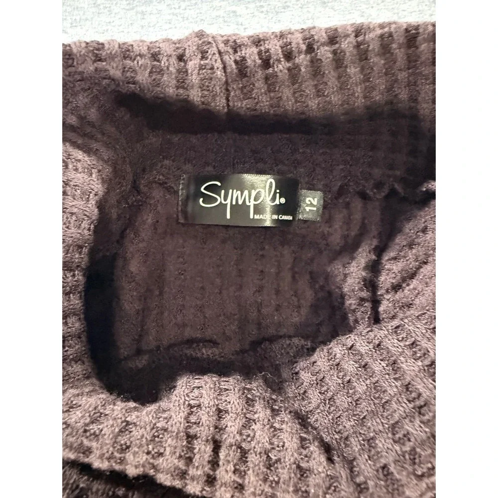 Sympli Waffle Knit Cowl Neck Sweater Wine Elbow Sleeve Pouch Pocket Size 12